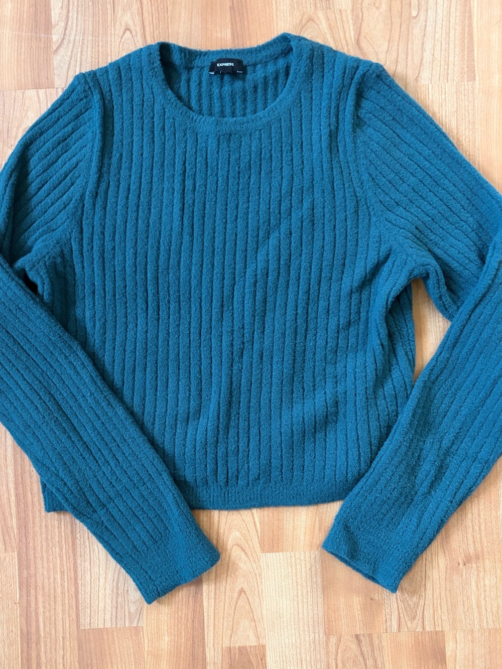 Express Grean Blue Ribbed Crewneck Sweater Large